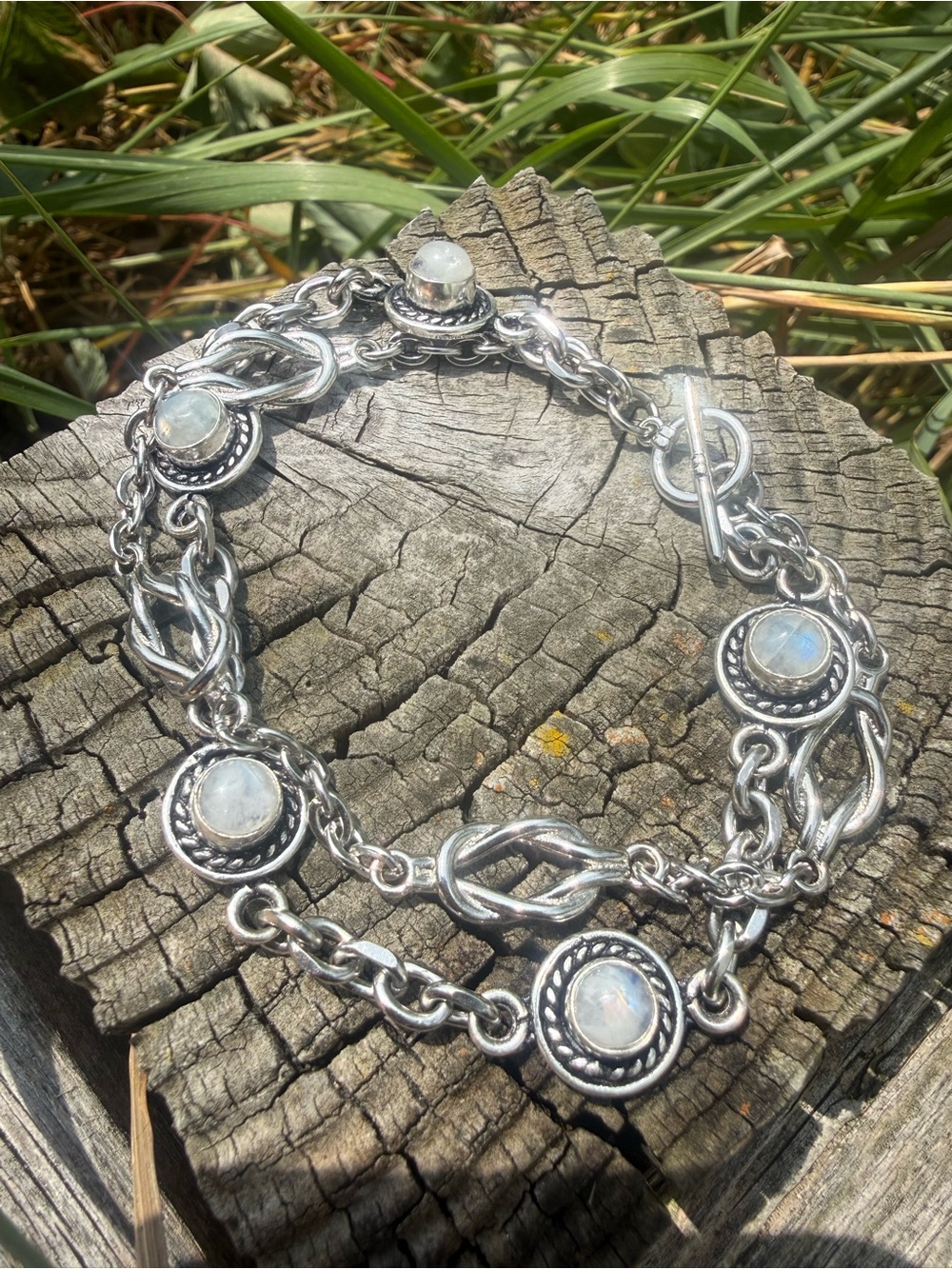Ethereal #15 Moonstone Multi-Station Cross Layer Stainless Steel Bracelet Toggle